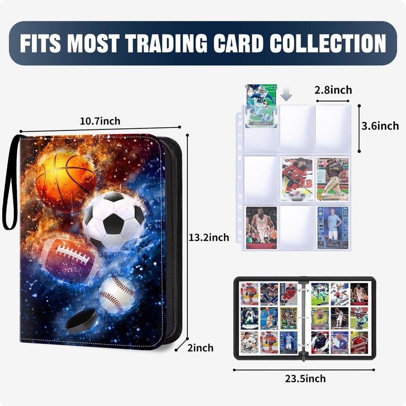 HESPLUS 900 Pockets Sports Card Binder, Sports Trading Cards Display Case with Sports Card Sleeves Card Holder Protectors Set for Football Baseball Basketball Soccer Sports Cards Collector Album - Image 2
